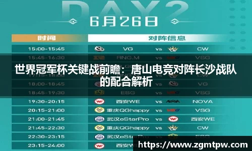 世界冠军杯关键战前瞻：唐山电竞对阵长沙战队的配合解析